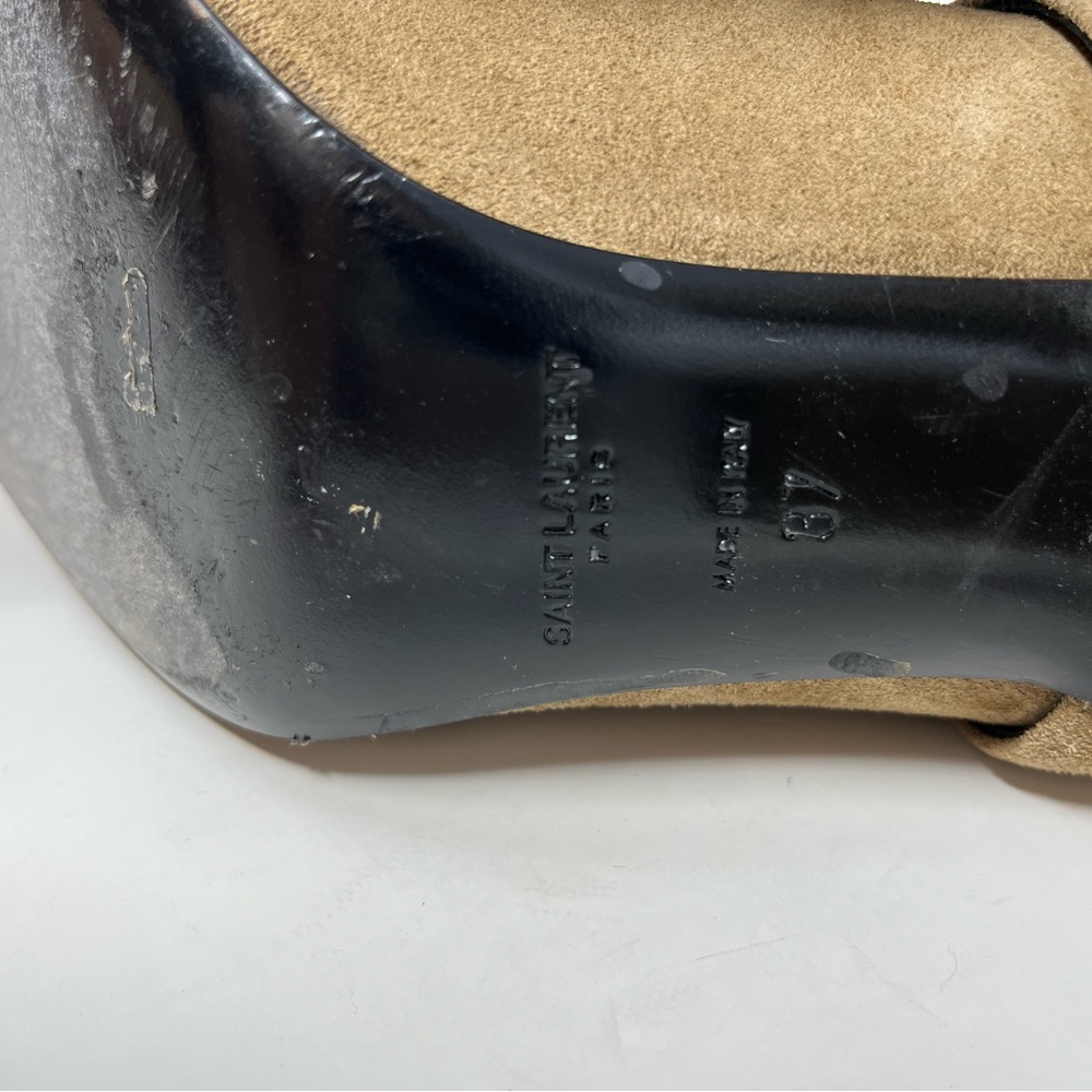 Saint Laurent Babies 90 Cross Ankle Boot Tan /Taupe Suede Block Heel YSL logo 37 - Picture 9 of 10